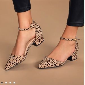 🟣 NIB Cheetah Lulu’s Lucinda Ankle Strap Pumps